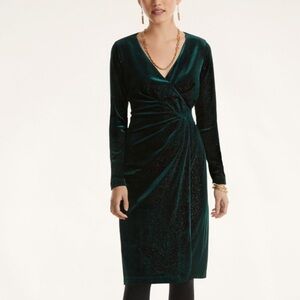 BROOKS‎ BROTHERS Knit Liquid Velvet Dress Evergreen Women 0 Midi long sleeve